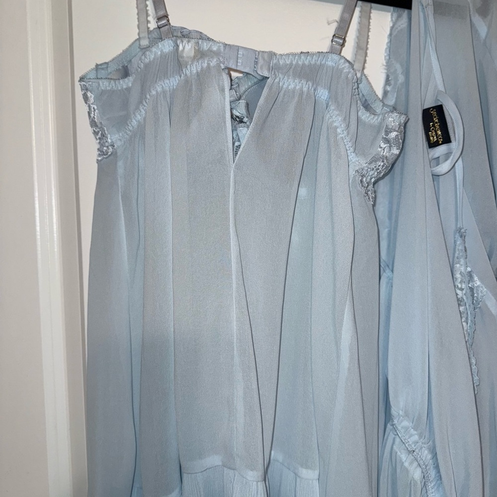 Seductivewear by Cinema Etiole Pastel Blue Romantic Lace Chiffon Babydoll Set - Picture 10 of 12